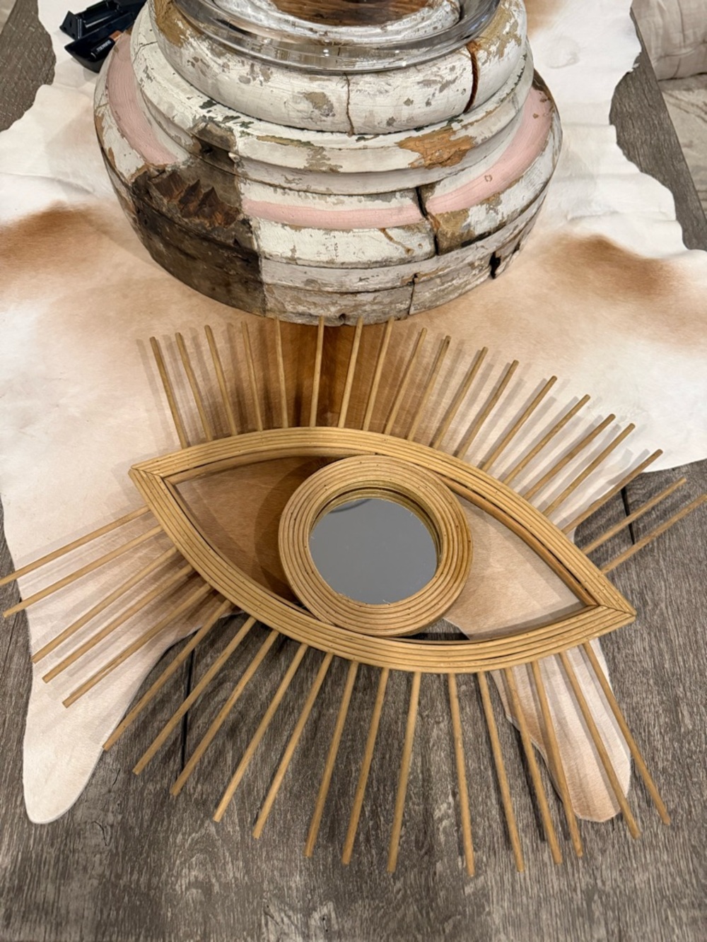 Eye Rattan Mirrored Wall Hanging